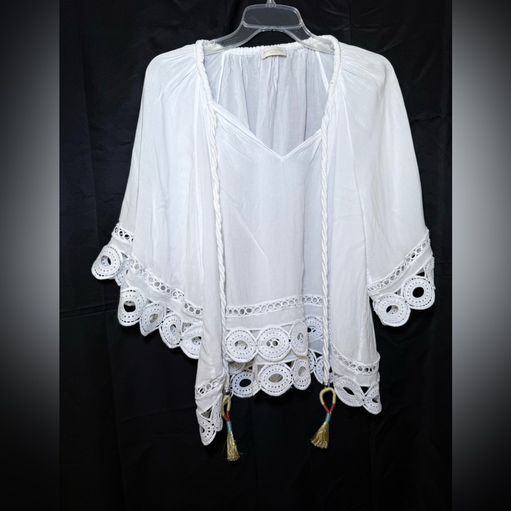 Ramy Brook Dimitri Flutter Sleeve Blouse Medium Large Oversized Boho Peasant